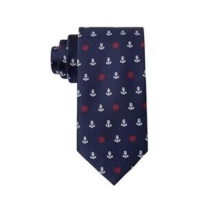 Men’s Navy Blue tie anchor ship wheel nautical Classic Design